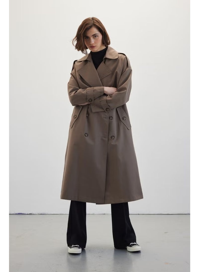 Manuka Buttoned Double Breasted Trench Coat Mink - Image 3